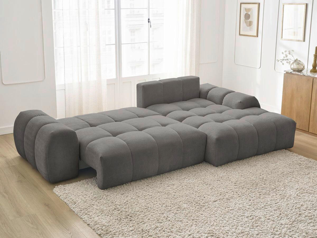 ECKSCHLAFSOFA EVEREST  mit Rücken echt, Armteil links, Armteil rechts Struktur Dunkelgrau  - Dunkelgrau/Schwarz, MODERN, Kunststoff/Textil (318/180cm) - Livetastic