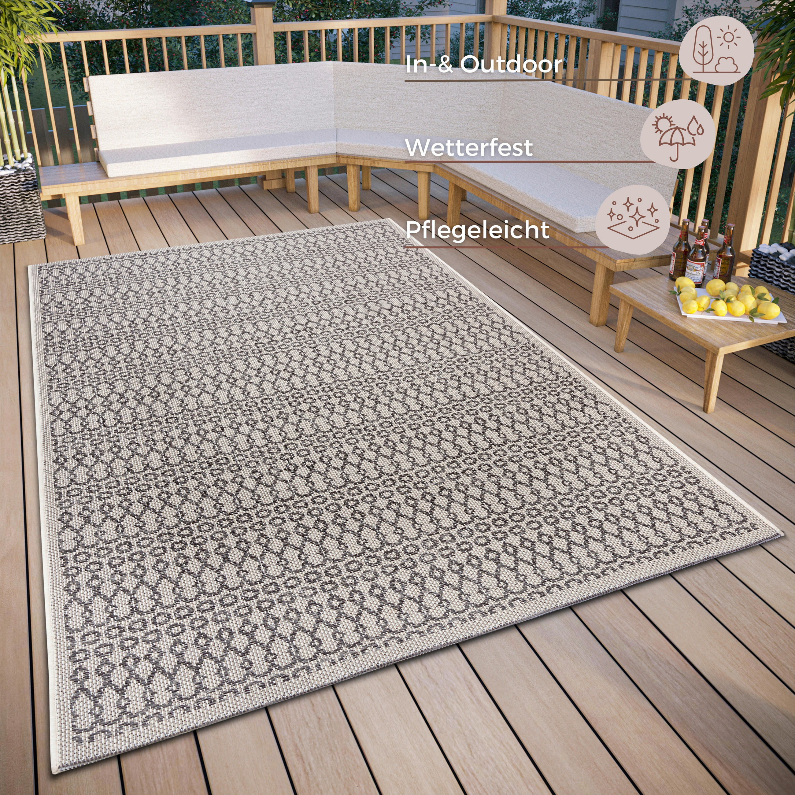 OUTDOORTEPPICH 76/150 cm Clyde Grau, Beige  - Beige/Grau, Design, Kunststoff (76/150cm)