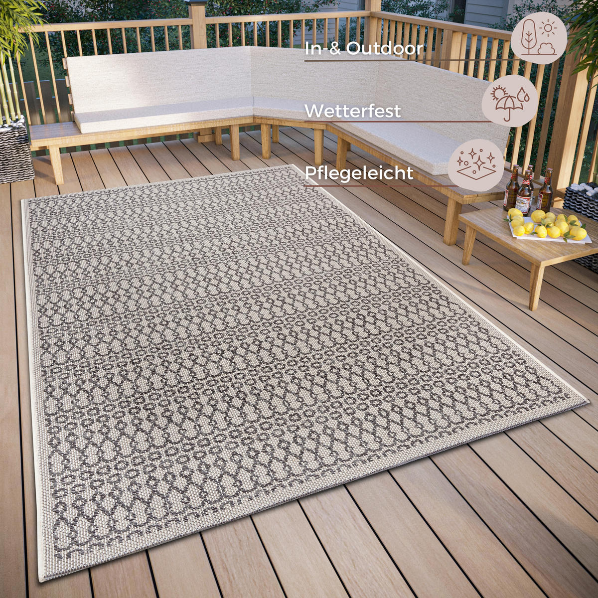 OUTDOORTEPPICH 76/150 cm Clyde Grau, Beige  - Beige/Grau, Design, Kunststoff (76/150cm)
