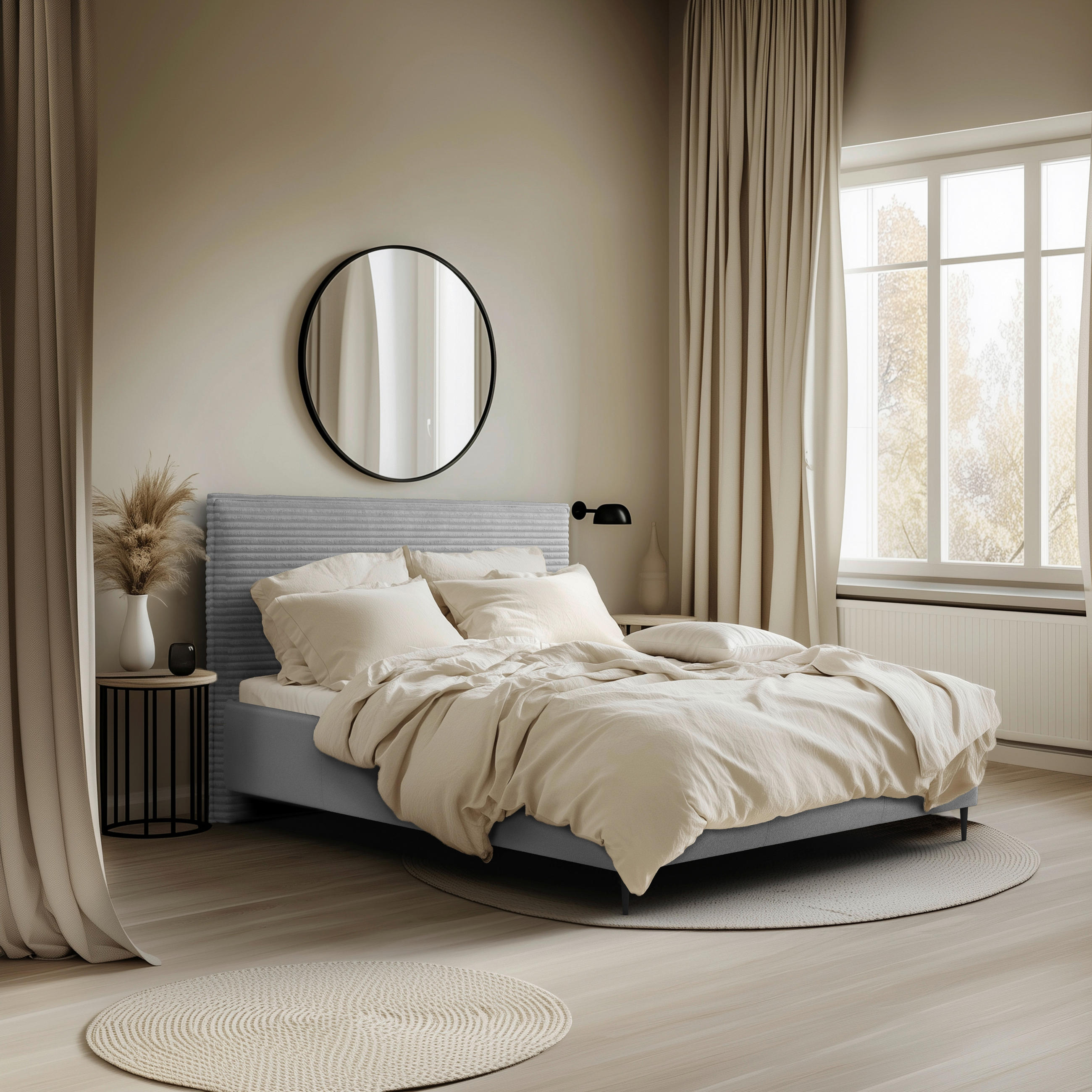 TAPECIRANI KREVET   180/200 cm   svijetlo siva  - svijetlo siva/crna, Moderno, drvni materijal/metal (180/200cm) - MID.YOU