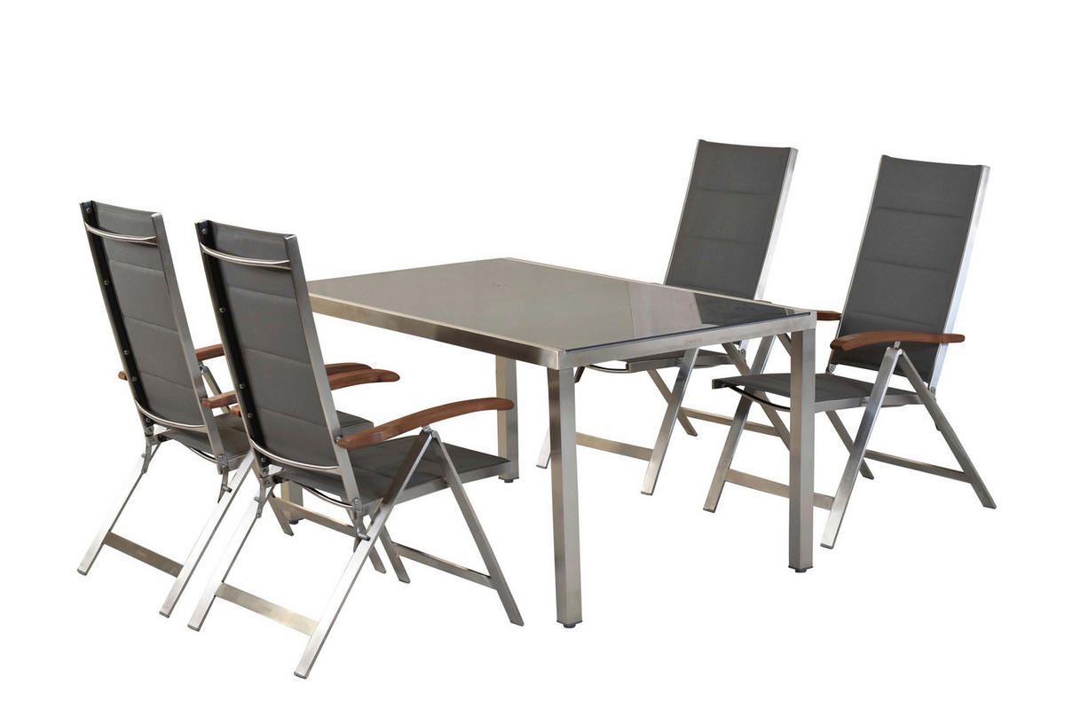 GARTENTISCHGRUPPE beschichtet AkazieHartholz Stahl  - Silberfarben/Grau, KONVENTIONELL, Glas/Holz - Gardenson