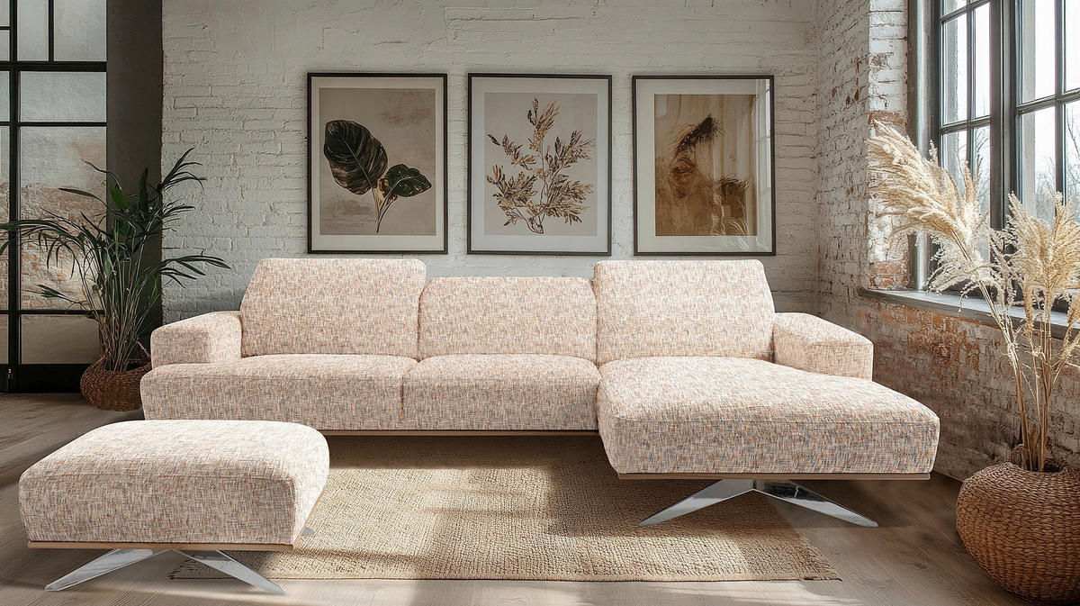 ECKSOFA PORTLAND in Struktur Blau, Gelb, Rot, Weiß Kopfteilverstellung  295/187 cm  - Chromfarben/Blau, Design, Holz/Textil (295/187cm) - Livetastic