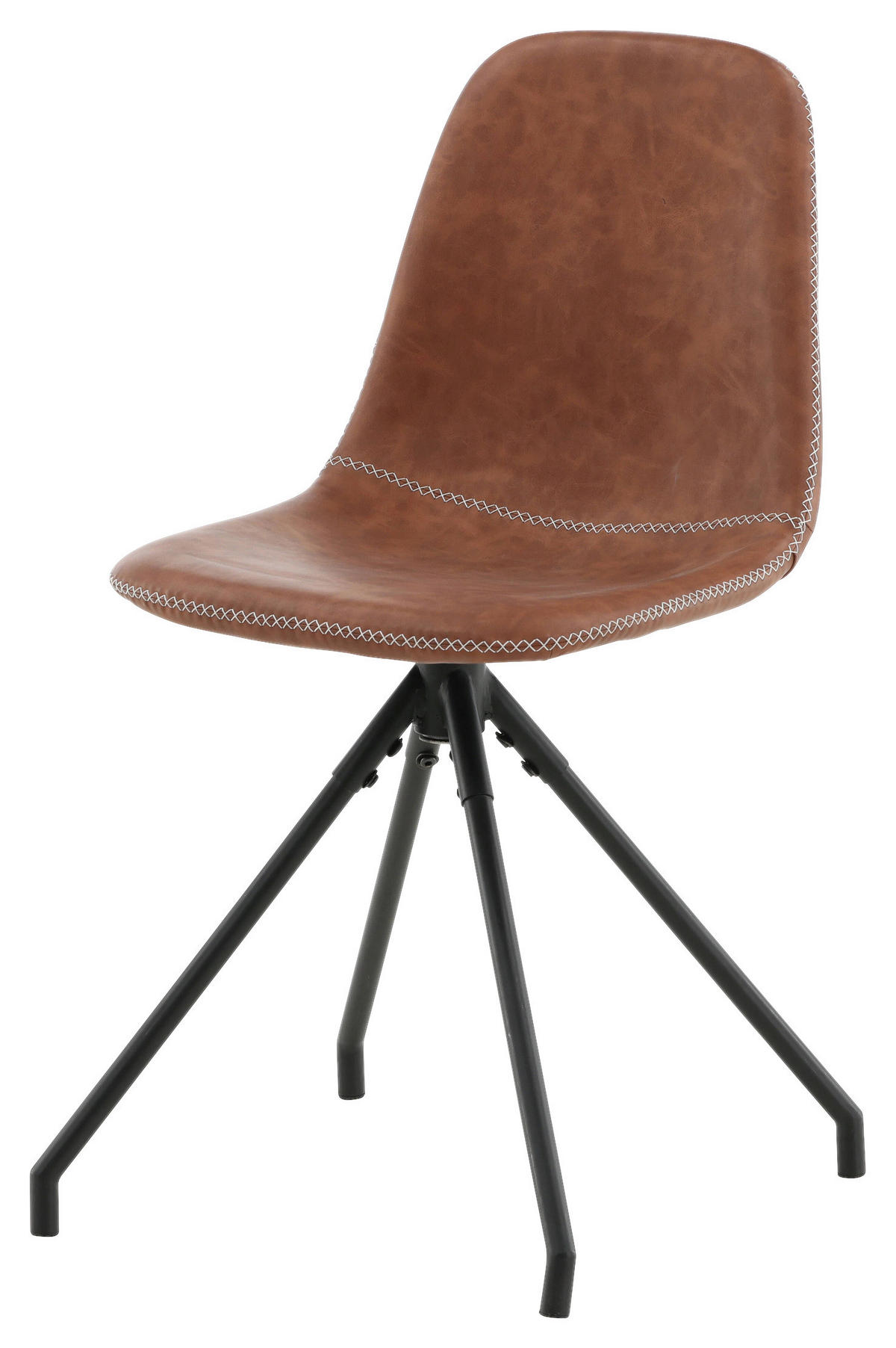 STUHL-SET 2 Stück  in Stahl Lederlook (vegan)  - Cognac/Schwarz, Design, Textil/Metall (44/88/54cm) - Livetastic