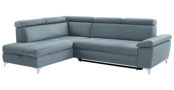 ECKSOFA Hellblau Mikrofaser  - Chromfarben/Hellblau, KONVENTIONELL, Textil/Metall (206/271cm) - Carryhome