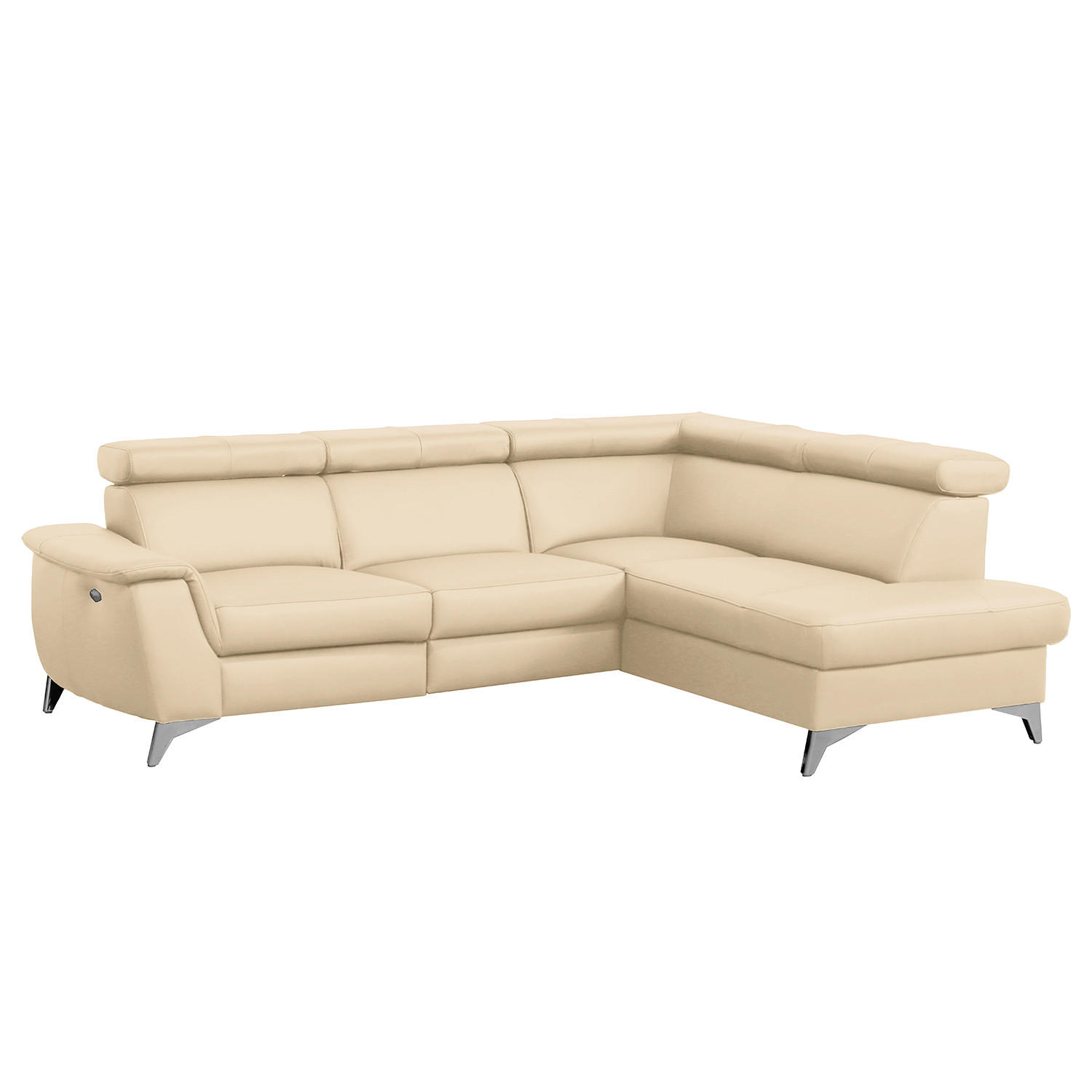 ECKSOFA Beige Echtleder Lederlook  - Chromfarben/Beige, Design, Leder/Textil (257/197cm) - Livetastic