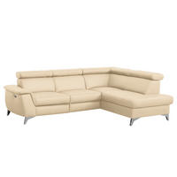 ECKSOFA Beige Echtleder Lederlook  - Chromfarben/Beige, Design, Leder/Textil (257/197cm) - Livetastic