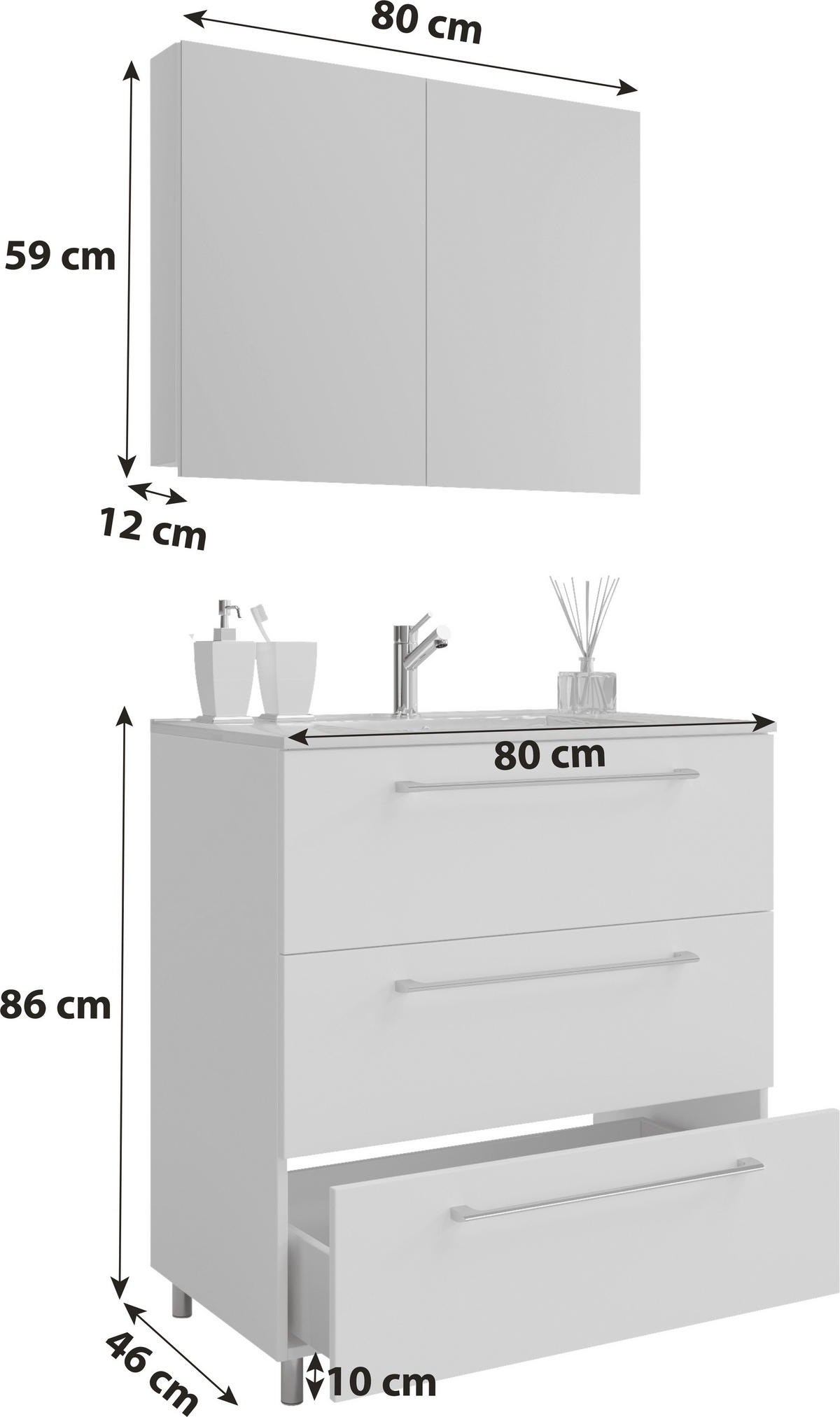 BADEZIMMER 3-teilig  in 80 cm  - Alufarben/Weiß, MODERN, Keramik/Holzwerkstoff (80cm) - MID.YOU