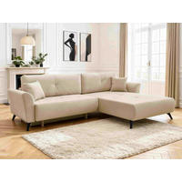ECKSOFA GEMMA in Flachgewebe Beige  - Beige/Schwarz, Design, Textil/Metall (270/183cm) - P & B