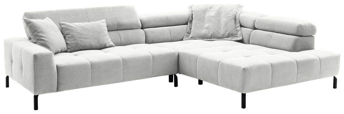 ECKSOFA in Cord Weiss  - Weiss/Schwarz, Konventionell, Textil/Metall (311/219cm) - Hom`in