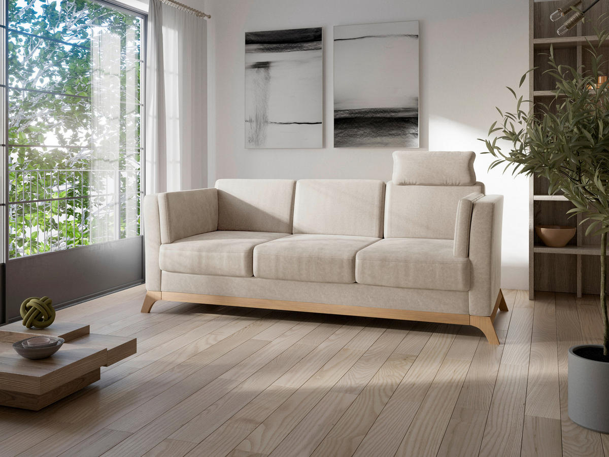 3-SITZER-SOFA Mikrofaser Beige  - Eichefarben/Beige, KONVENTIONELL, Holz/Textil (213/84/93cm) - Sit & More
