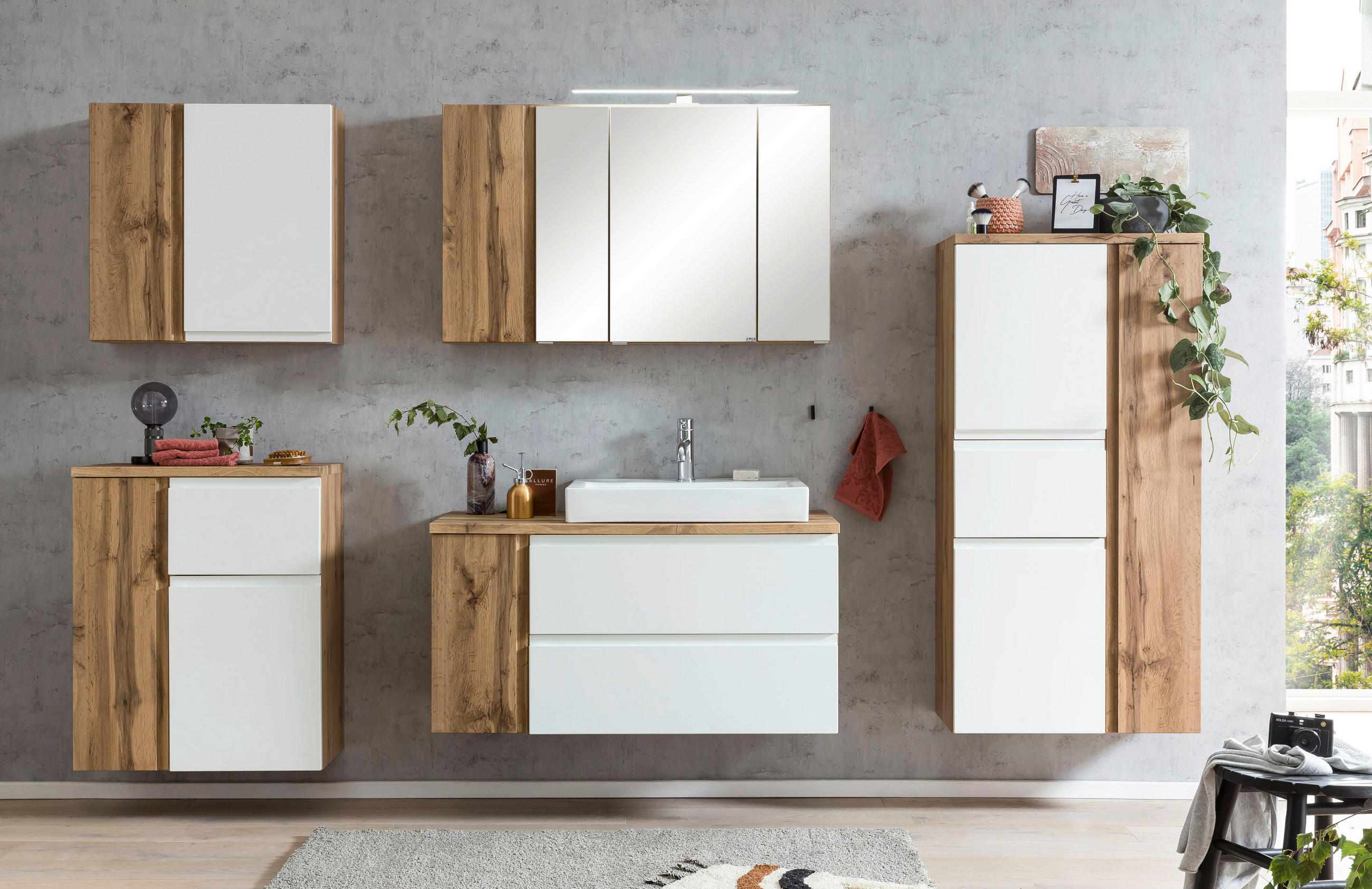 WASCHTISCHKOMBI 105 cm  - Weiss/Eiche Wotan, Modern, Keramik/Holzwerkstoff (105cm) - Held