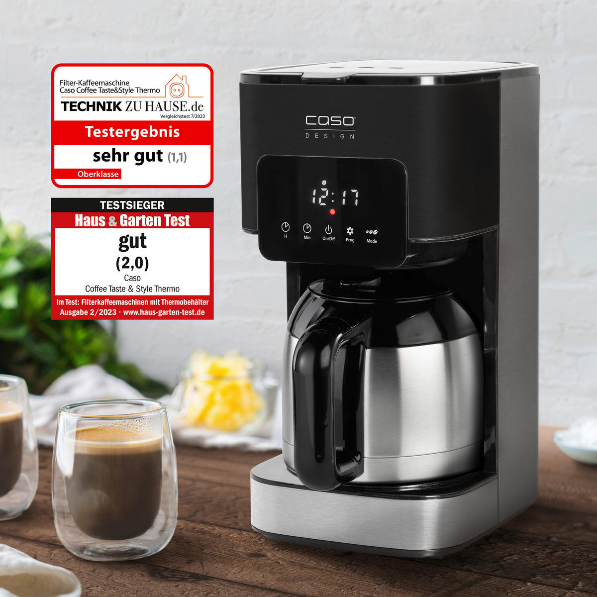 THERMO-KAFFEEMASCHINE Taste & Style  - Silberfarben/Schwarz, Basics, Glas (17/32,5/24,5cm) - CASO Design