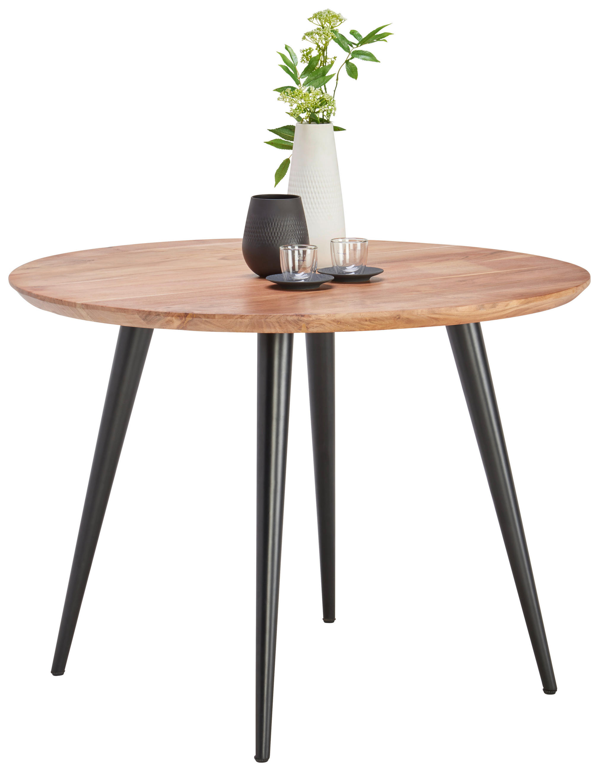 JEDÁLENSKÝ STÔL, akácia, čierna, farba akácie, 106/106/76 cm - čierna/farba akácie, Natur, kov/drevo (106/106/76cm) - Carryhome