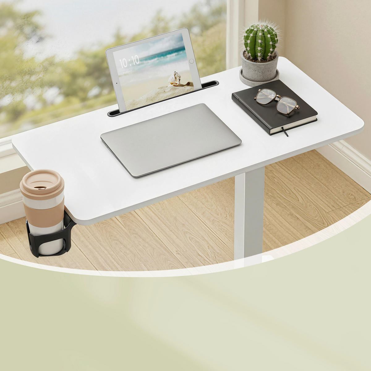 LAPTOPTISCH 80/45/65-102 cm Weiß höhenverstellbar, Kabeldurchlass, Getränkehalter  - Weiß, Basics, Holzwerkstoff/Kunststoff (80/45/65-102cm) - Boxxx