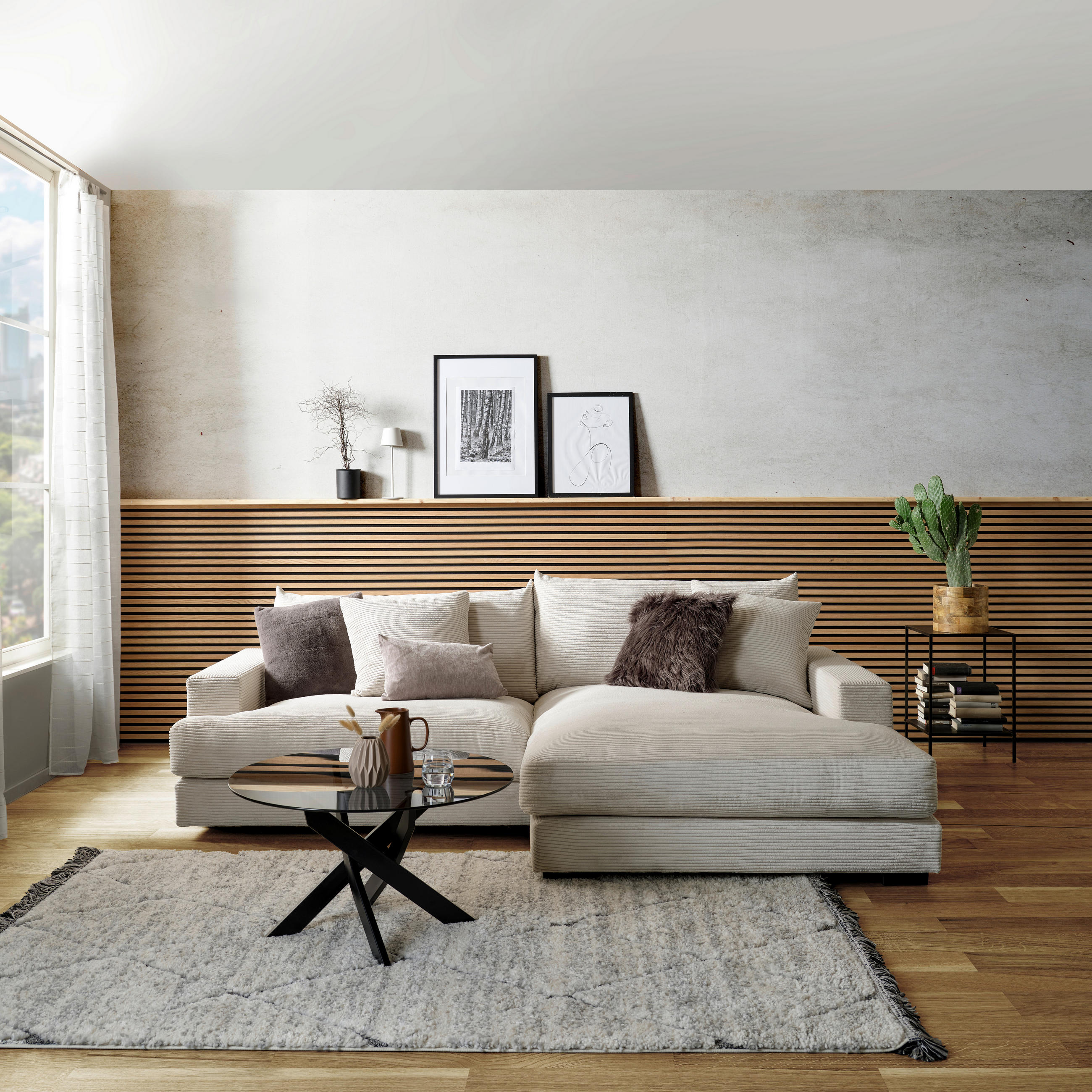 ECKSOFA Beige Cord  - Beige/Schwarz, MODERN, Textil (265/180cm) - P & B