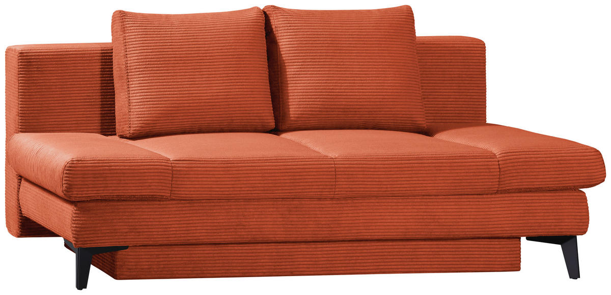 SCHLAFSOFA Cord Rostfarben  inkl. Bettkasten, Schlaffunktion, Armteilverstellung  - Rostfarben/Schwarz, Design, Textil/Metall (200/85/90cm) - Novel