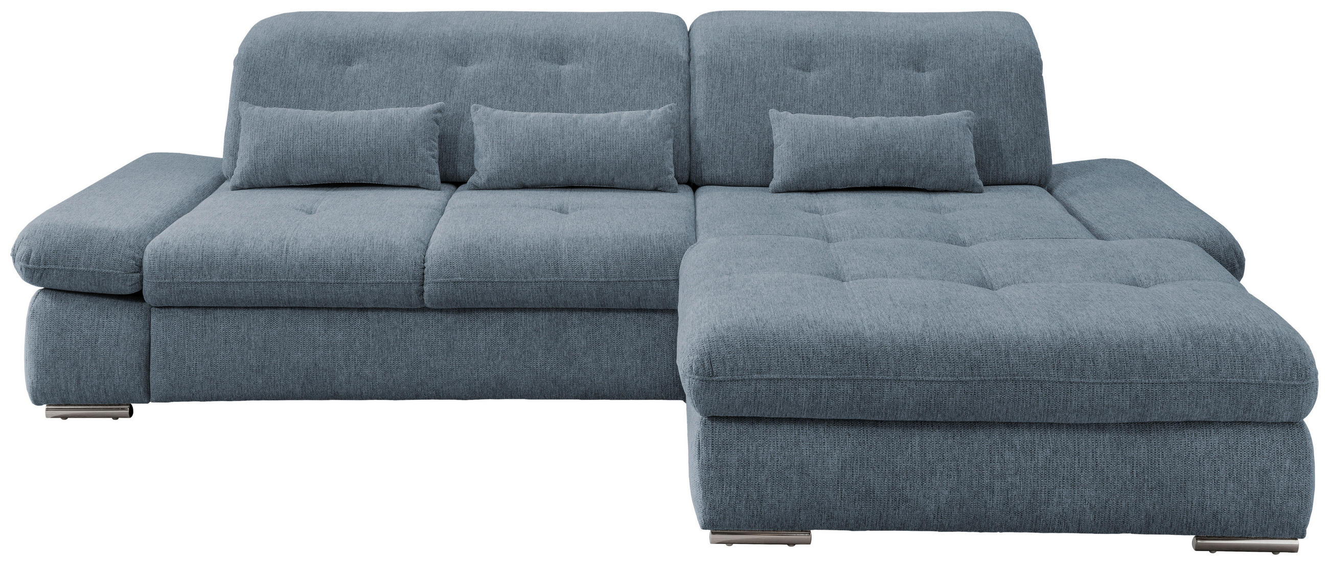 ECKSOFA Hellblau Chenille  - Chromfarben/Hellblau, Design, Textil/Metall (300/196cm) - Livetastic