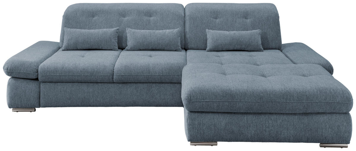 ECKSOFA in Chenille Hellblau  - Chromfarben/Hellblau, Design, Textil/Metall (300/196cm) - Livetastic