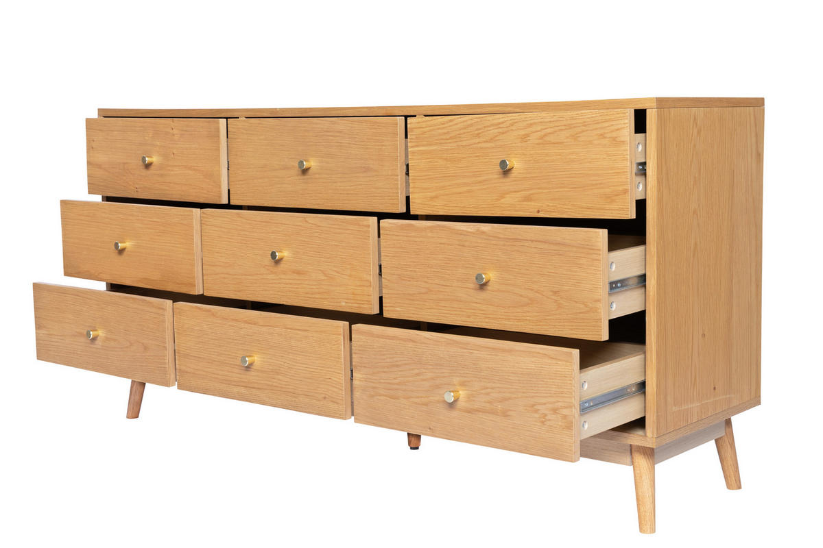KOMMODE , 148/74/40 cm, 9 Schublade(n)  - Messingfarben/Naturfarben, Design, Holz/Holzwerkstoff (148/74/40cm) - Livetastic