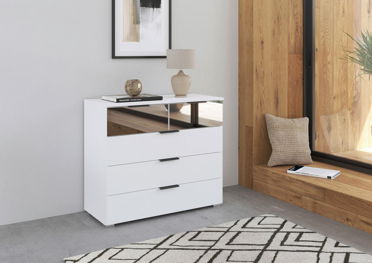 KOMMODE  in 80/81/42 cm  - Alufarben/Weiß, MODERN, Glas/Holzwerkstoff (80/81/42cm) - Rauch Möbel