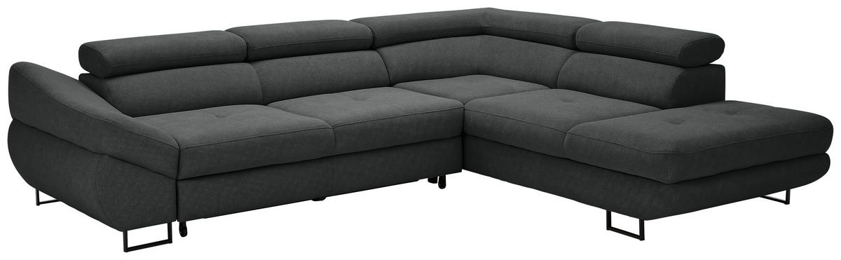 ECKSOFA in Webstoff Dunkelgrau  - Dunkelgrau/Schwarz, Design, Textil/Metall (280/235cm) - Hom`in