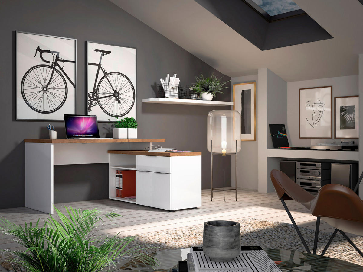 KOTNA PISALNA MIZA leseni material bela  - bela, Design, kovina/leseni material (140/73,3/133cm) - Voleo