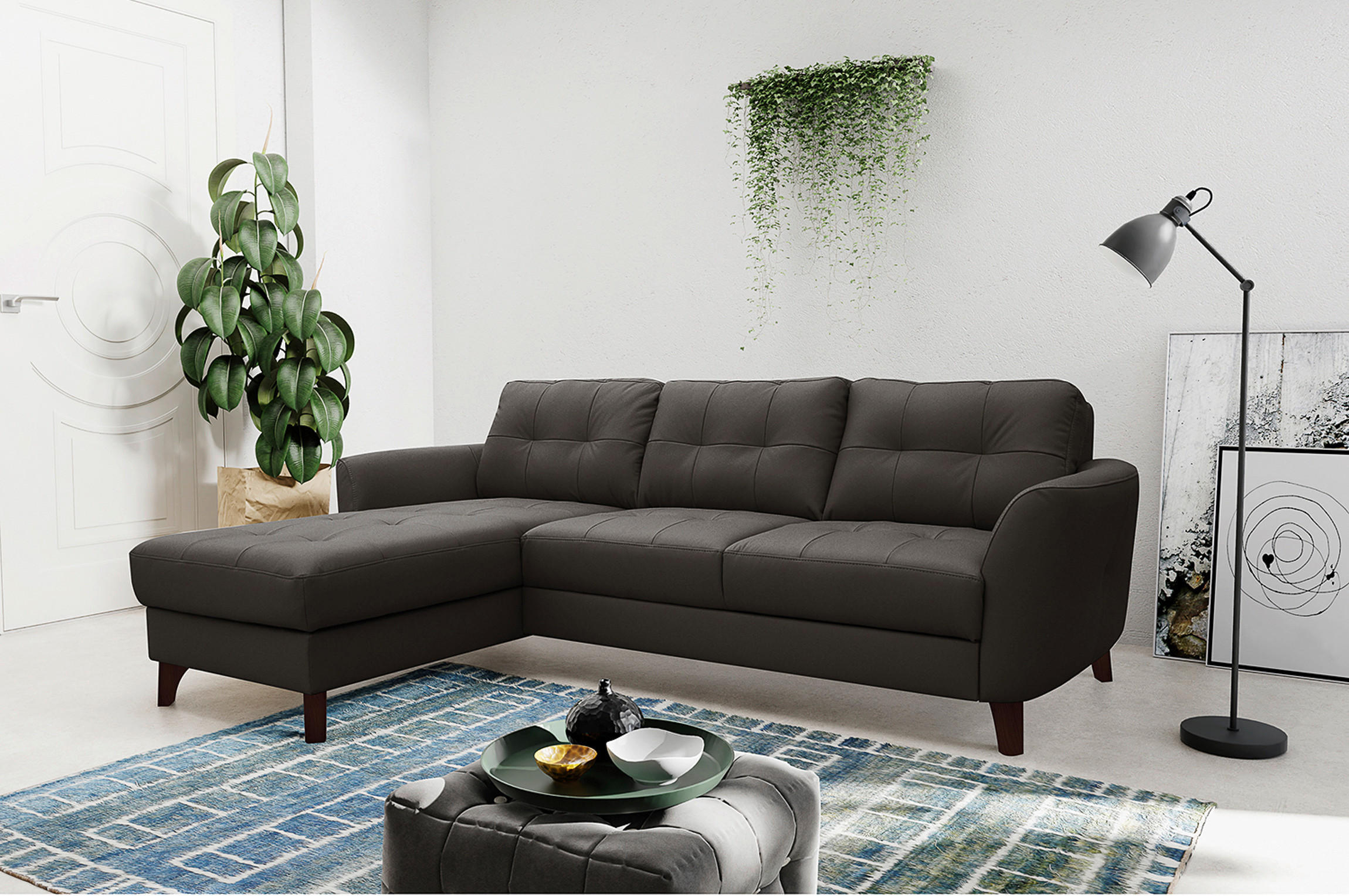 ECKSOFA in Lederlook Echtleder Dunkelbraun  - Dunkelbraun/Buchefarben, Design, Leder/Holz (238/168cm) - Livetastic