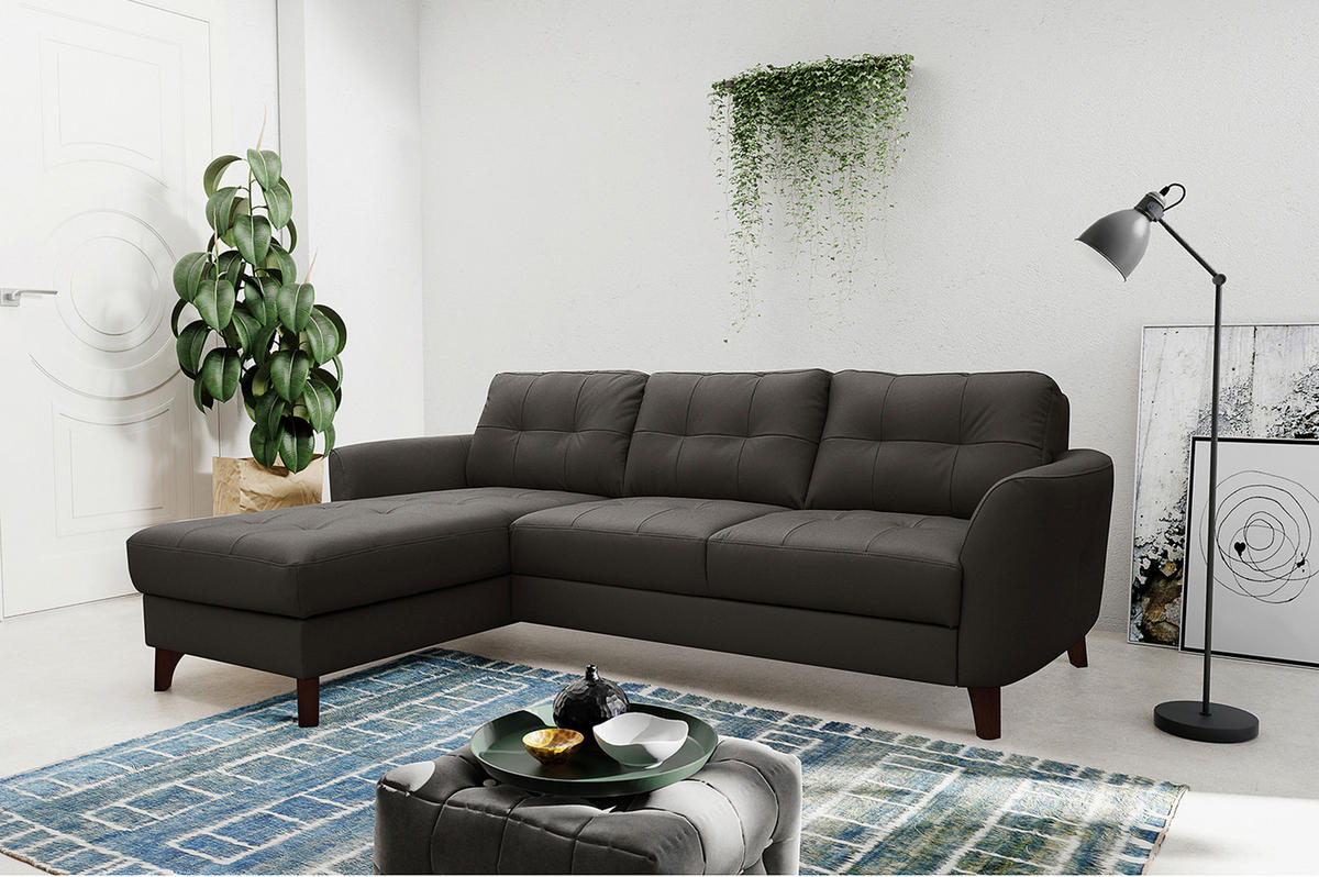 ECKSOFA Dunkelbraun Echtleder Lederlook  - Dunkelbraun/Buchefarben, Design, Leder/Holz (238/168cm) - Livetastic