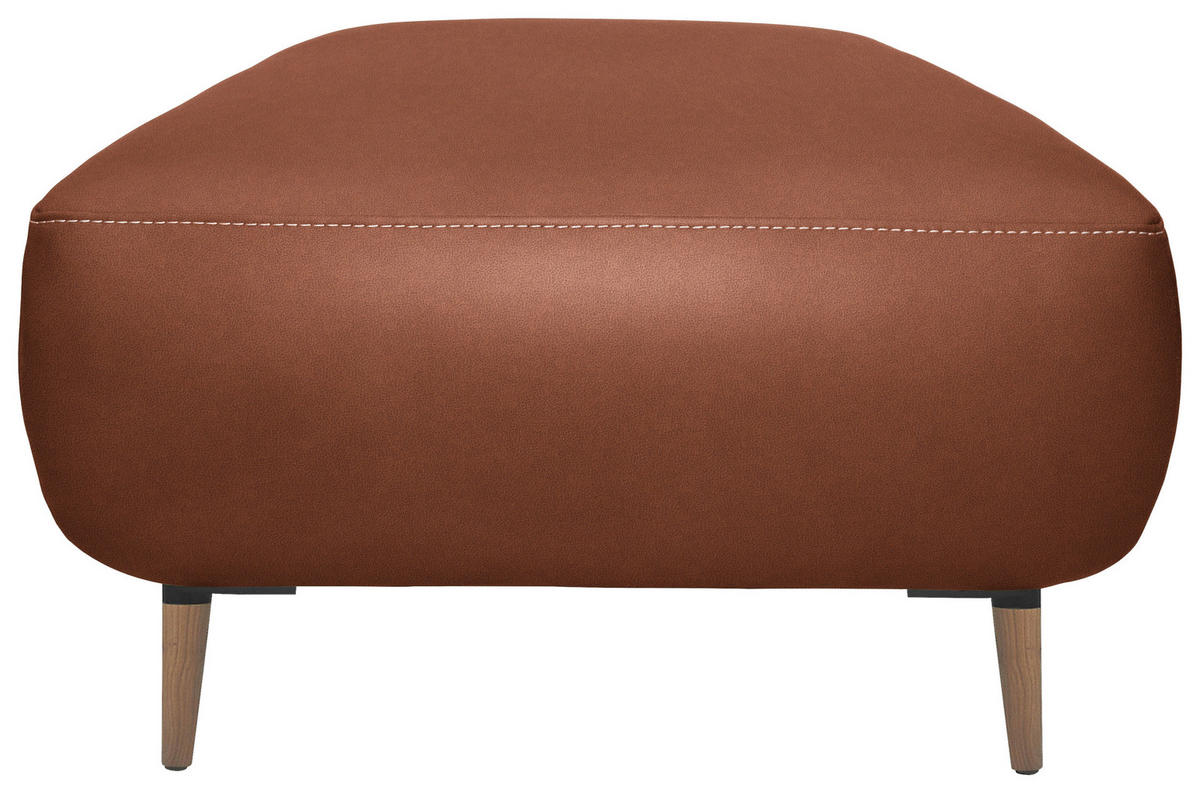 HOCKER in Leder Cognac  - Cognac/Beige, Natur, Leder/Holz (65/46/55cm) - Valnatura