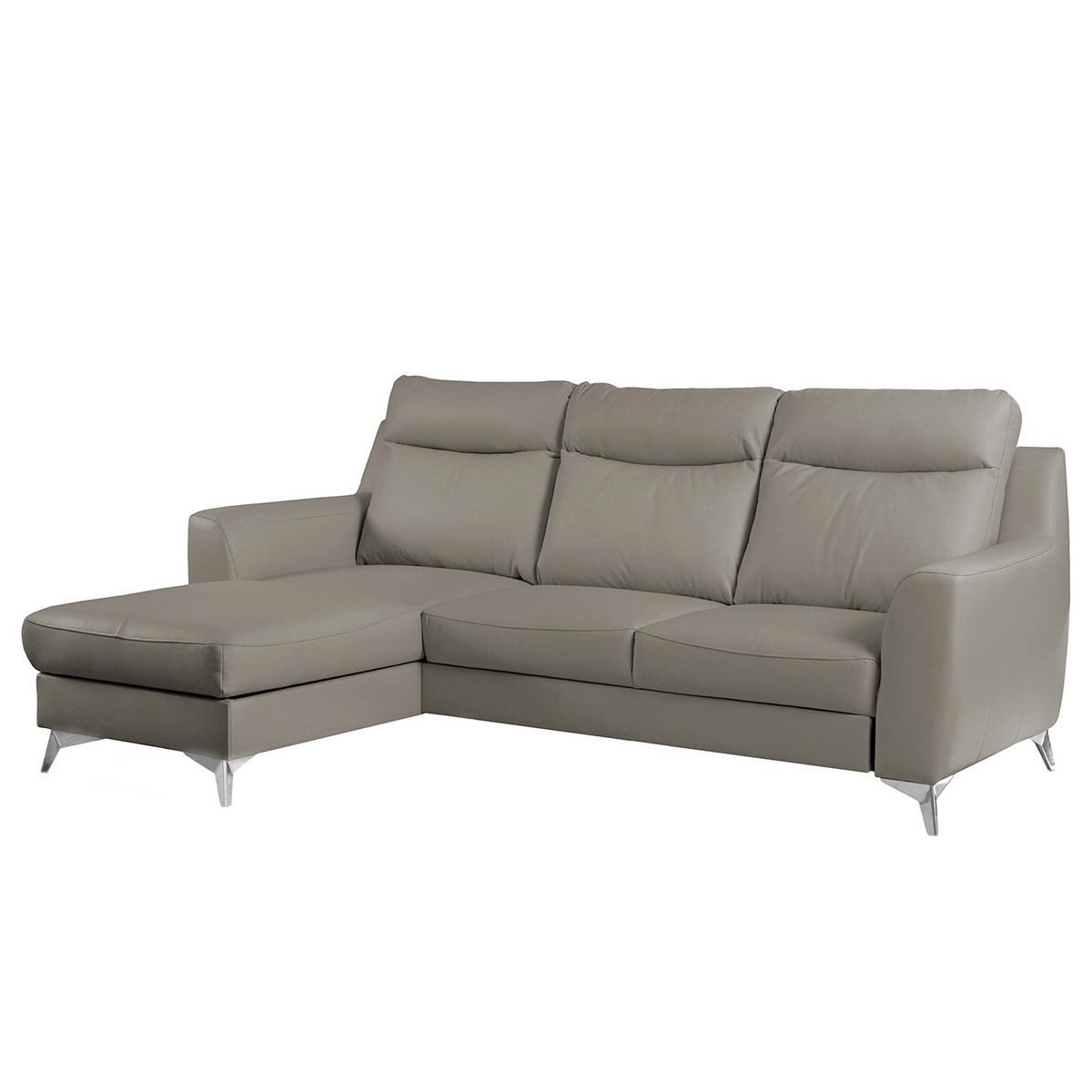 ECKSOFA Lederlook Echtleder Schlammfarben  - Chromfarben/Schlammfarben, Design, Leder/Textil (168/236cm) - Livetastic