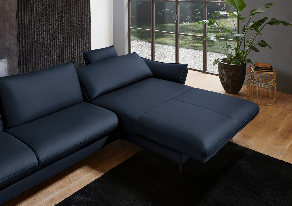 ECKSOFA in Echtleder Dunkelblau  - Schwarz/Dunkelblau, Design, Leder/Metall (334/172cm) - Valdera