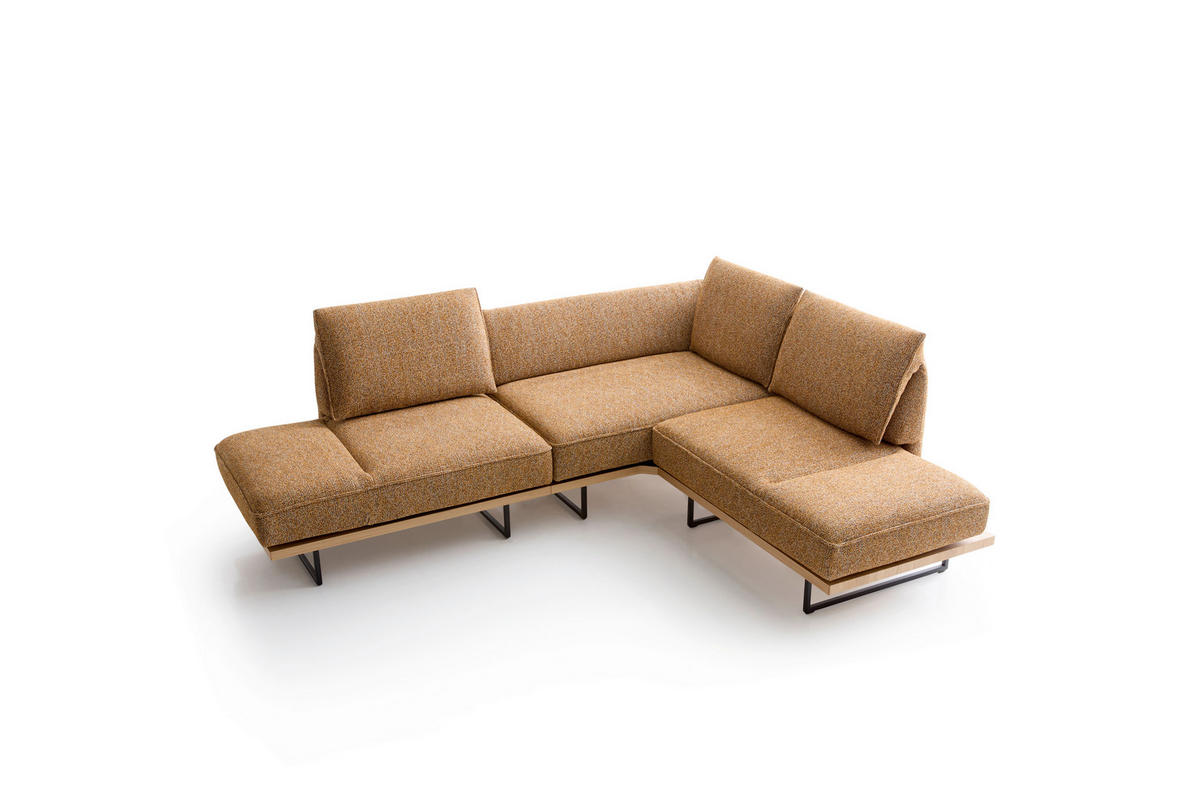 ECKSOFA Dunkelorange Chenille Rücken echt, Armteilverstellung, Relaxfunktion, Drehsitzfunktion  - Dunkelorange/Schwarz, Design, Holz/Textil (252/209cm) - Koinor