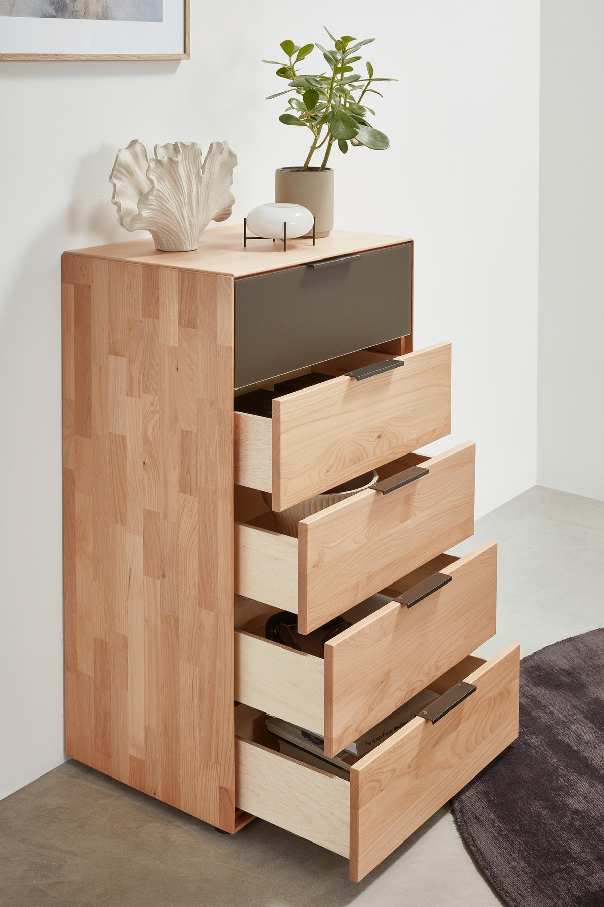 KOMMODE  in 61,5/104,9/44,2 cm  - Dunkelbraun/Erlefarben, Natur, Glas/Holz (61,5/104,9/44,2cm) - Valnatura