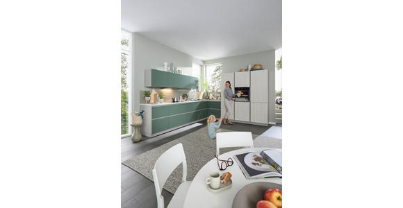 EINBAUKÜCHE - Eiche Bianco/Grün, Design, Holzwerkstoff - Novel