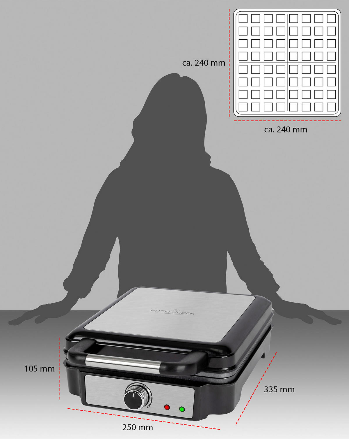 WAFFELAUTOMAT  - Edelstahlfarben/Schwarz, Basics, Kunststoff/Metall (24,4/10,2/32,8cm)
