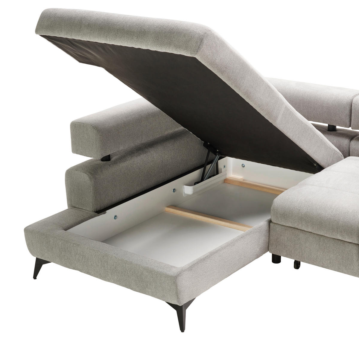ECKSOFA in Chenille Hellgrau  - Hellgrau/Schwarz, Konventionell, Textil/Metall (184/265cm) - Hom`in