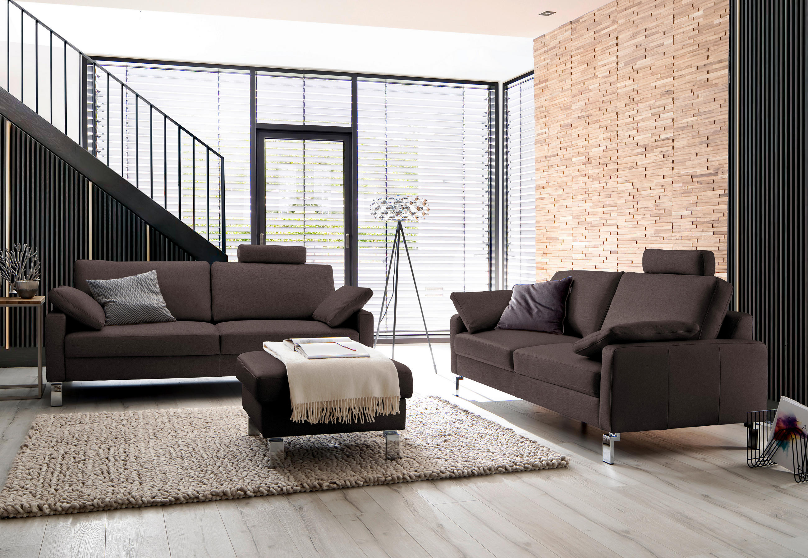 3-SITZER-SOFA in Echtleder Dunkelbraun  - Chromfarben/Dunkelbraun, Design, Leder/Metall (204/81/97cm) - Pure Home Lifestyle
