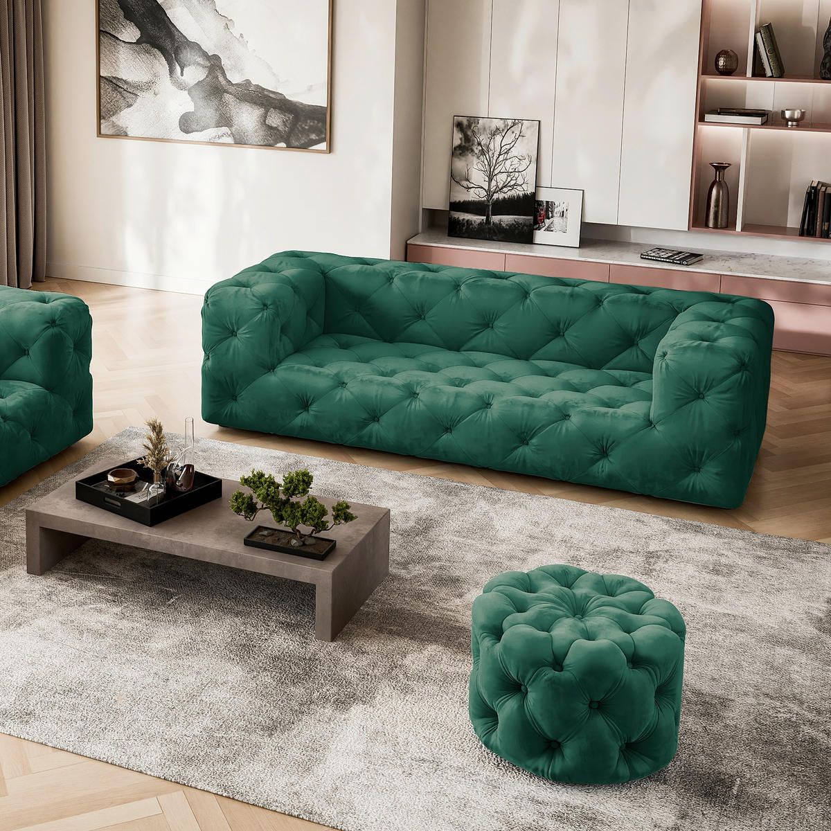 HOCKER in Textil Dunkelgrün  - Dunkelgrün/Schwarz, Design, Kunststoff/Textil (60/39/60cm) - P & B