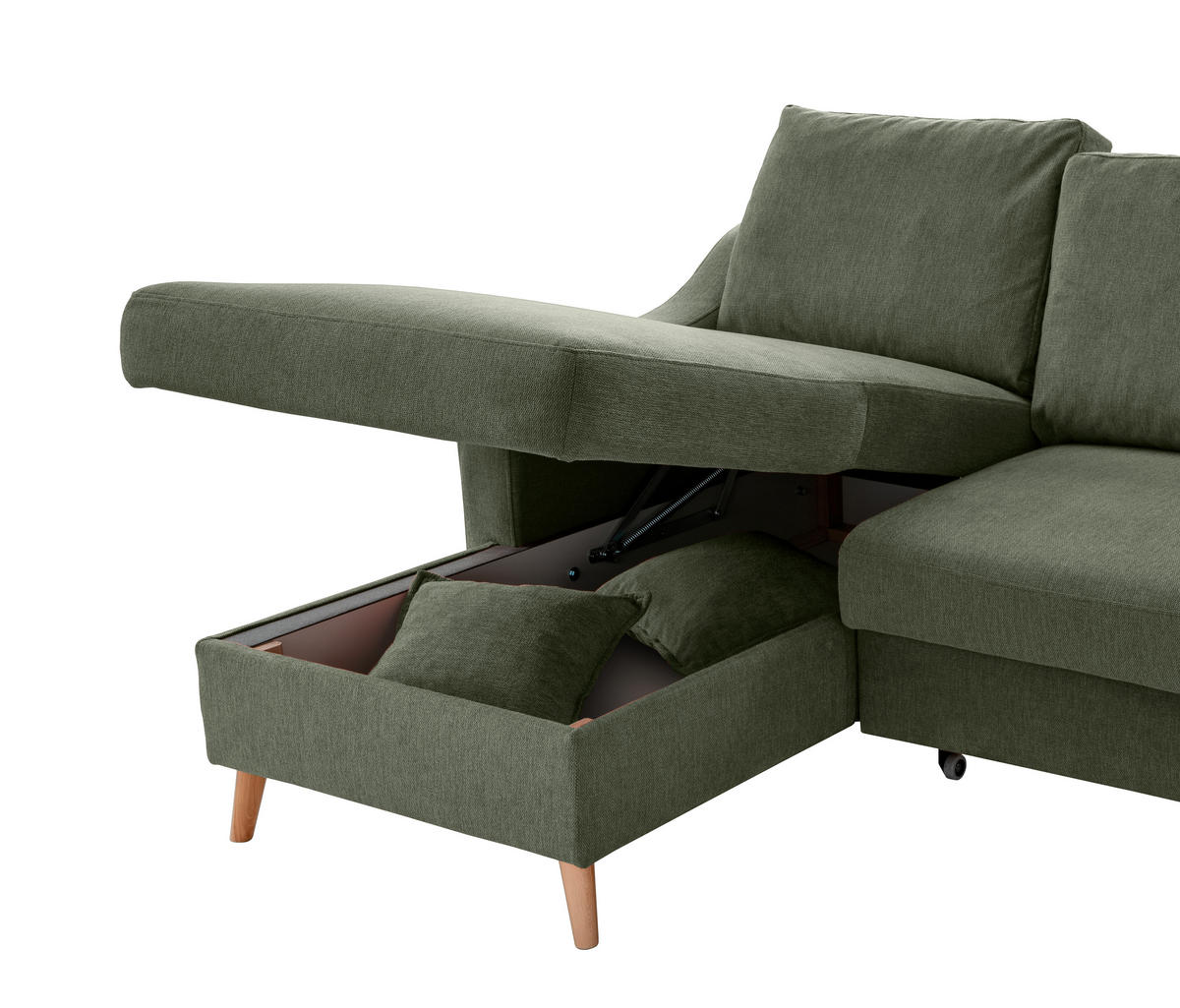 ECKSOFA Valentina Dunkelgrün Chenille  - Dunkelgrün/Naturfarben, MODERN, Holz/Textil (150/228cm) - Livetastic