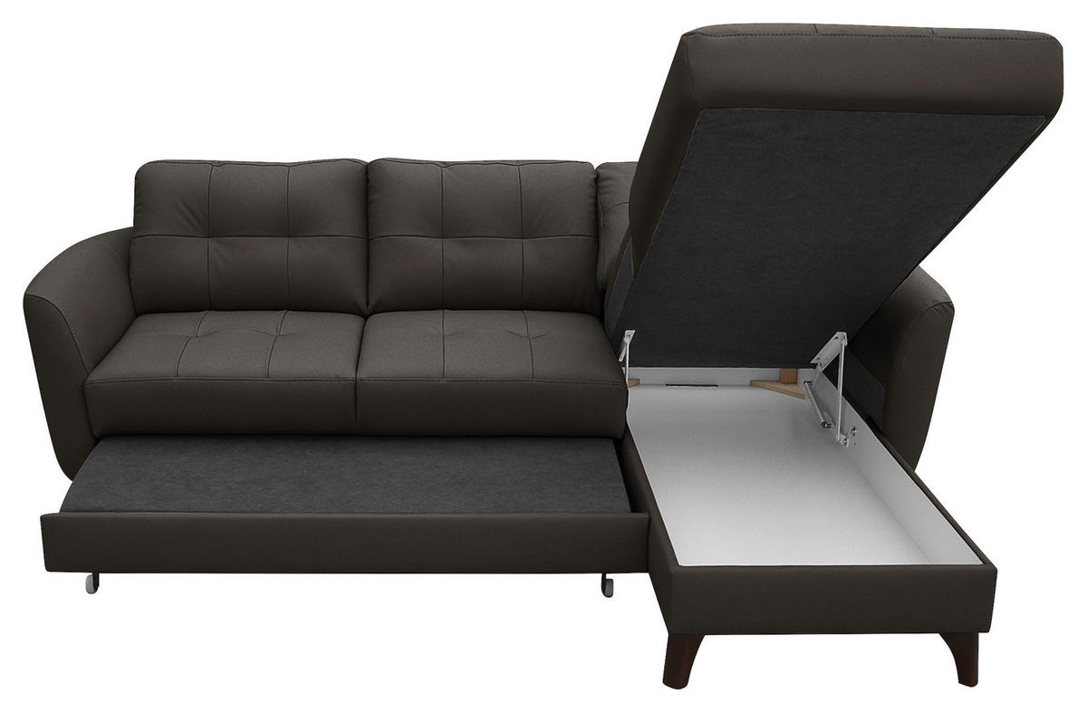 ECKSOFA Dunkelbraun Echtleder Lederlook  - Dunkelbraun/Buchefarben, Design, Leder/Holz (238/168cm) - Livetastic