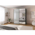 SCHWEBETÜRENSCHRANK 201/223/68 cm 2-türig Grau, Schwarz  - Schwarz/Grau, KONVENTIONELL, Glas/Holzwerkstoff (201/223/68cm) - Novel