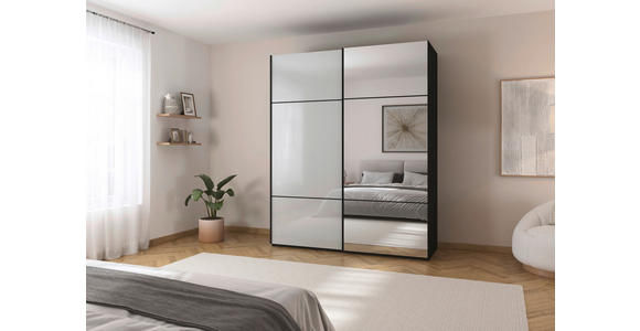SCHWEBETÜRENSCHRANK 201/223/68 cm 2-türig Grau, Schwarz - Schwarz/Grau, KONVENTIONELL, Glas/Holzwerkstoff (201/223/68cm) - Novel