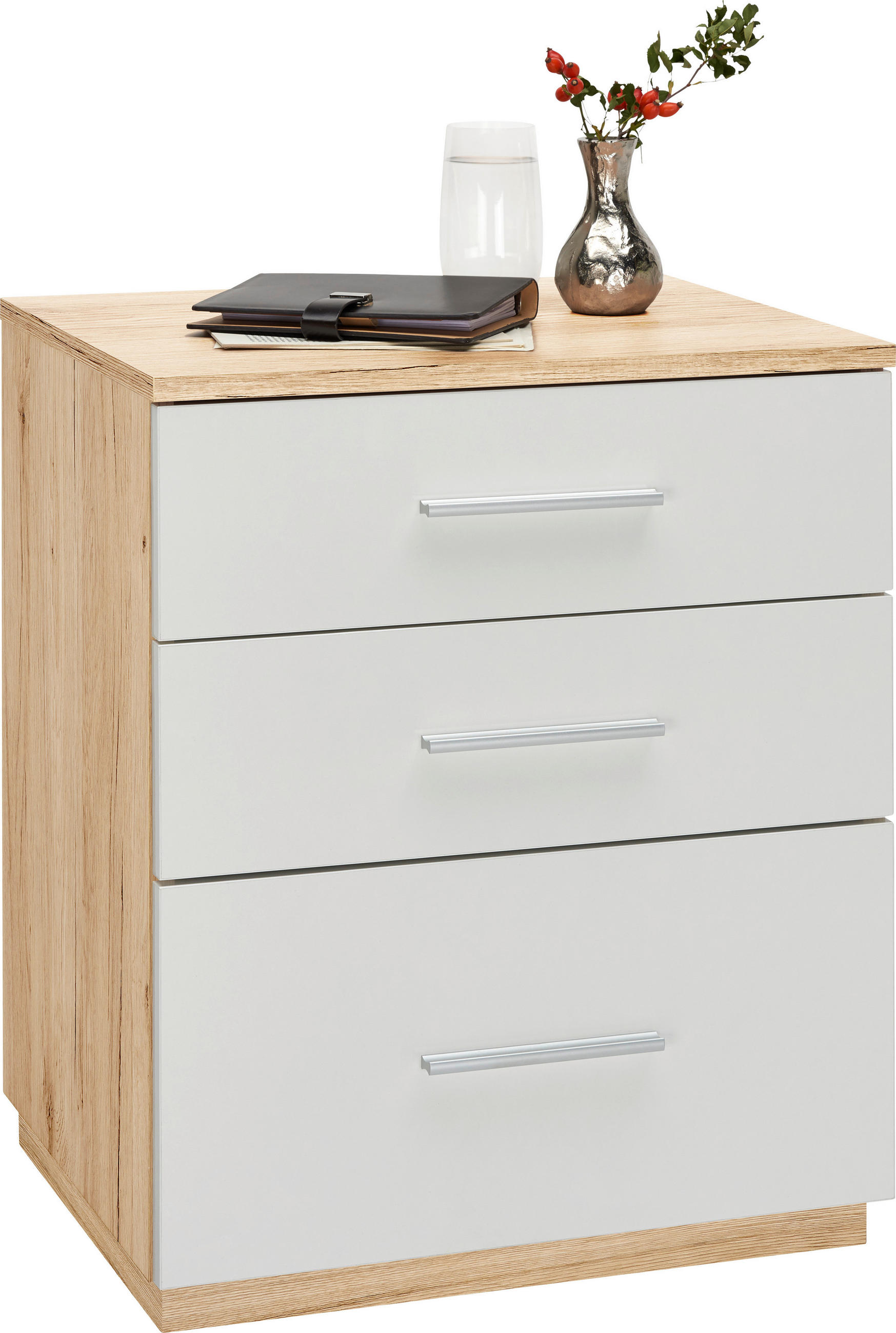 NOĆNI ORMARIĆ bijela, boje hrasta   - bijela/boje hrasta, Design, drvni materijal/plastika (50/60/40cm) - Carryhome