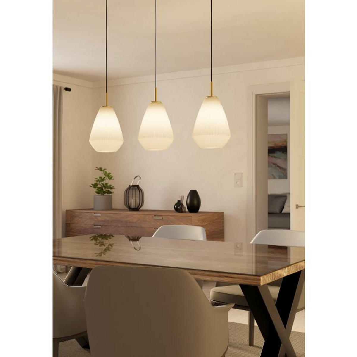 HÄNGELEUCHTE 90/20/110 cm  - Sandfarben/Messingfarben, Basics, Glas/Metall (90/20/110cm)