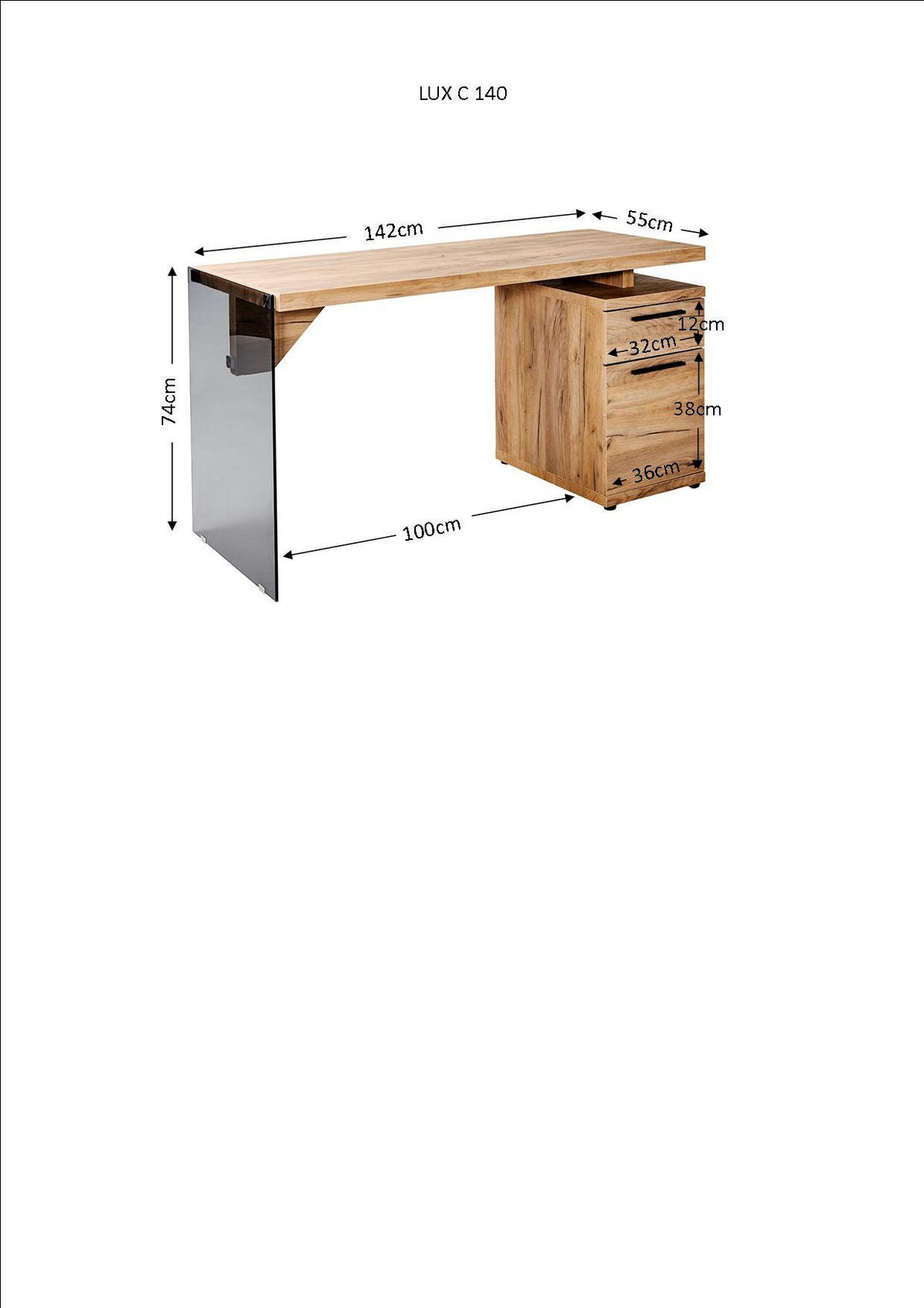 SCHREIBTISCH 141,8/74/55 cm  in Eichefarben  - Eichefarben/Transparent, Design, Glas/Holzwerkstoff (141,8/74/55cm)