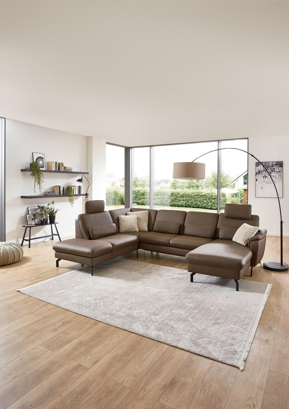 WOHNLANDSCHAFT Beldomo premium Braun Echtleder  - Schwarz/Braun, KONVENTIONELL, Leder/Metall (224/306/168cm) - Beldomo Premium