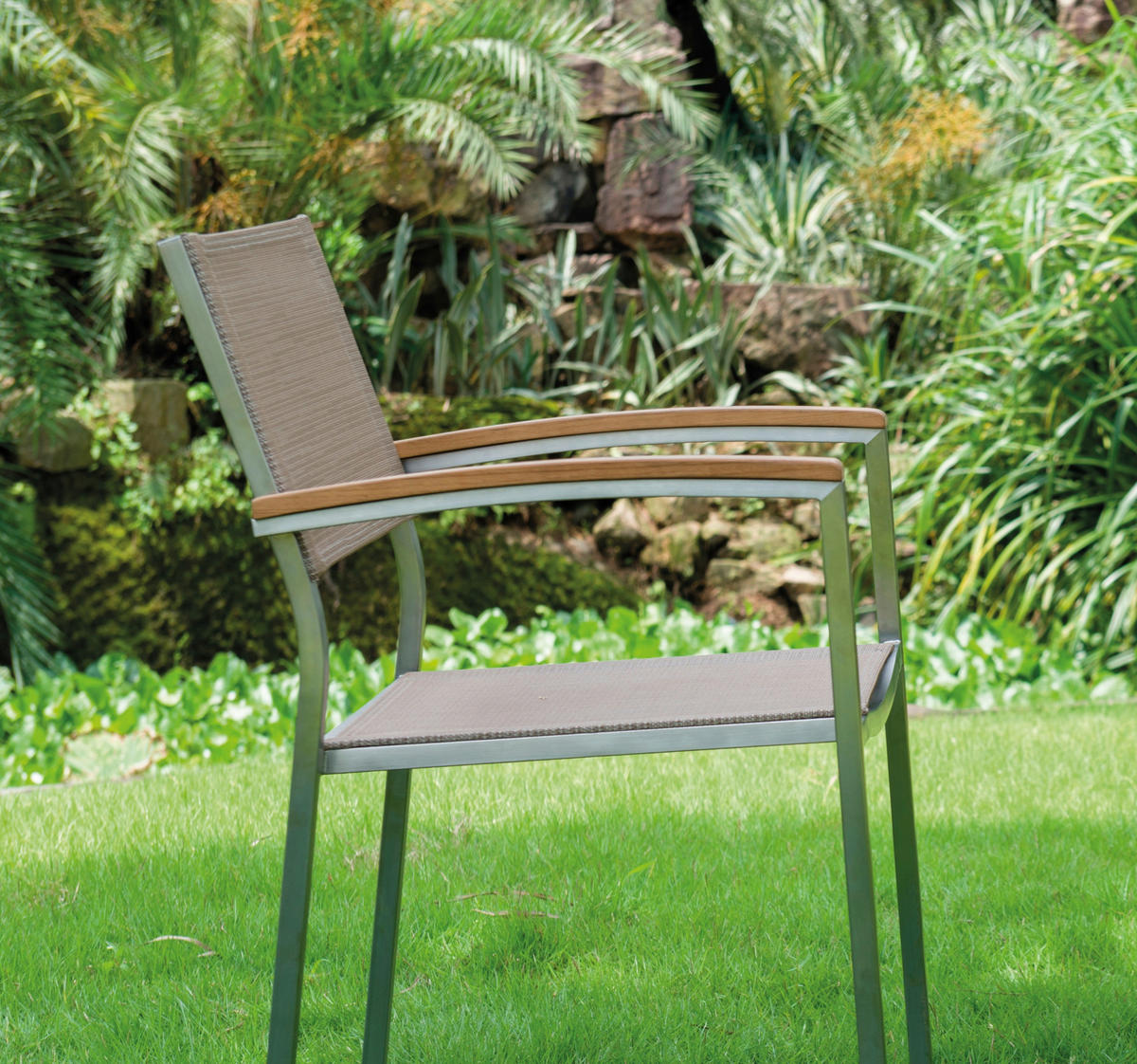 GARTENSET  5-teilig  - Platinfarben/Braun, Basics, Holzwerkstoff/Textil (150/75/90cm) - Gardenson