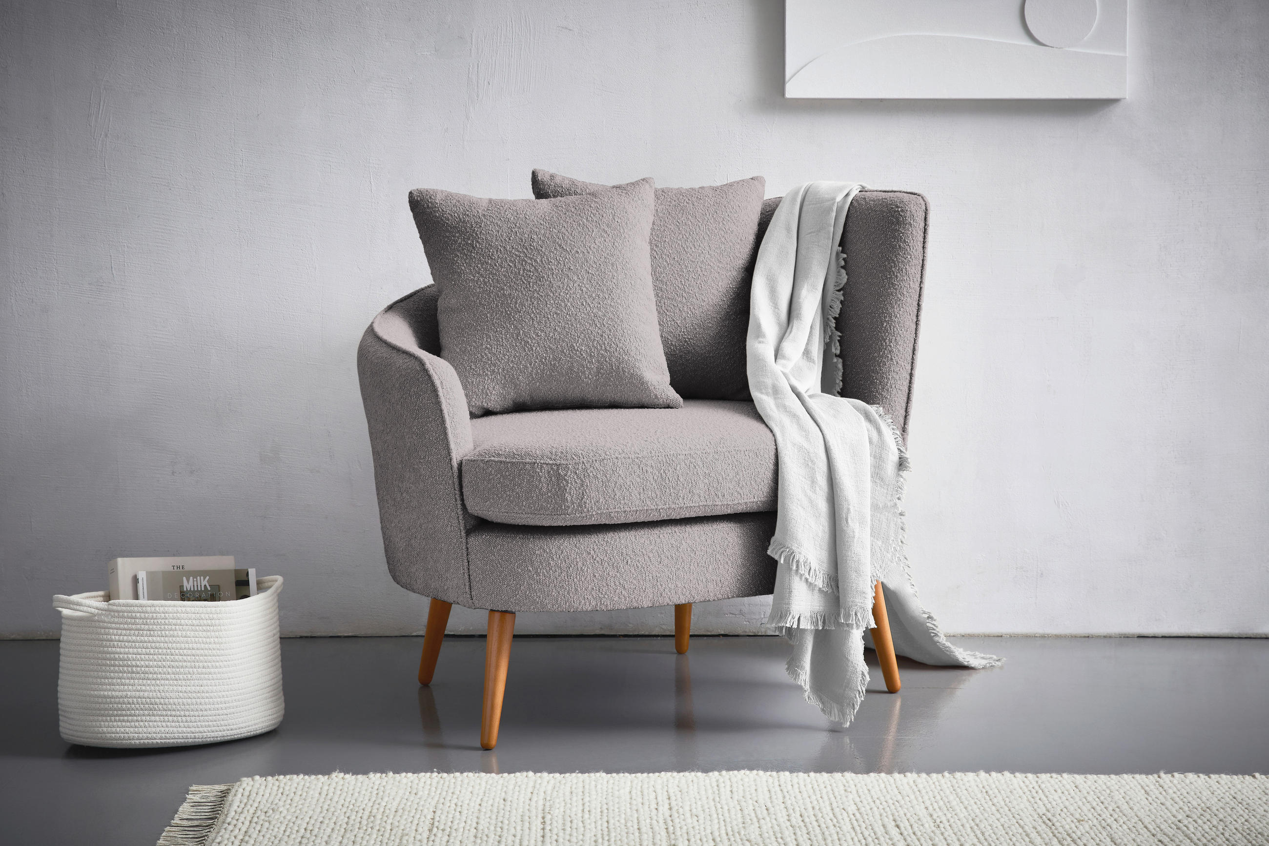 SESSEL Bouclé Grau    - Naturfarben/Grau, KONVENTIONELL, Holz/Textil (106/88/83cm) - Max Winzer