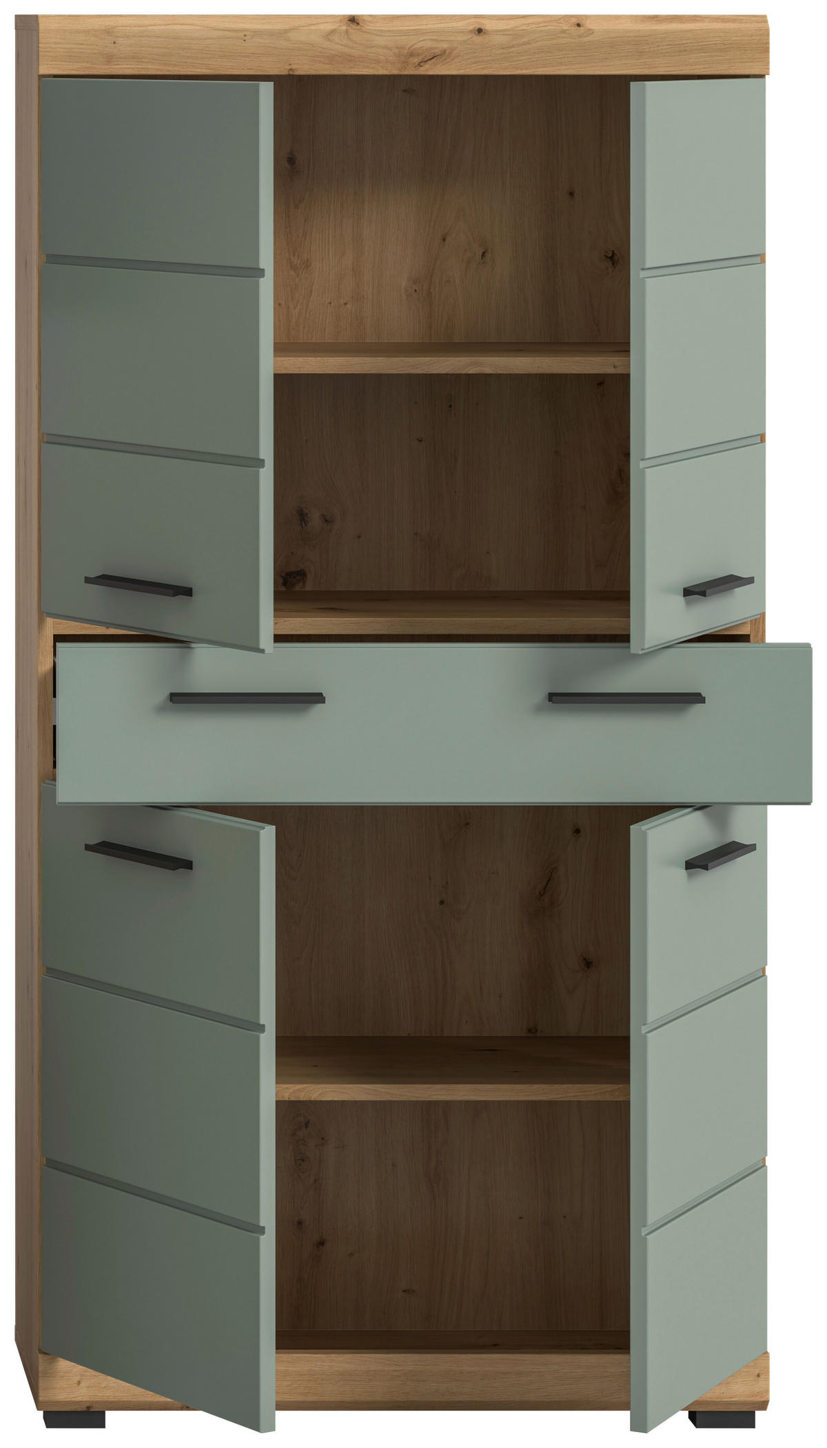 SREDNJE VISOKA OMARA 74/141/31 cm  - črna/žajbljevo zelena, Moderno, umetna masa/leseni material (74/141/31cm) - MID.YOU