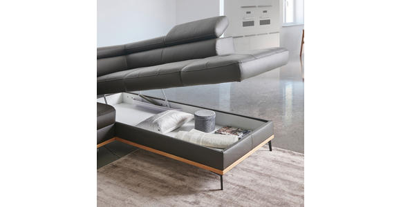 ECKSOFA Dunkelbraun Echtleder - Dunkelbraun/Schwarz, Design, Leder/Holz (252/220cm) - Novel